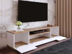 Vente-unique Tv-Meubel-Tv-Meubel Met 3 Deuren En 1 Nis - Wit En Naturel - Lotula
