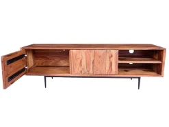 Vente-unique Tv-Meubel-Tv-Meubel Met 2 Deuren En 2 Niche - Sheesham Hout En Metaal - Kleur: Natuurlijk - Zelicina