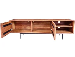 Vente-unique Tv-Meubel-Tv-Meubel Met 2 Deuren En 2 Niche - Sheesham Hout En Metaal - Kleur: Natuurlijk - Zelicina