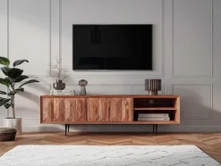Vente-unique Tv-Meubel-Tv-Meubel Met 2 Deuren En 2 Niche - Sheesham Hout En Metaal - Kleur: Natuurlijk - Zelicina