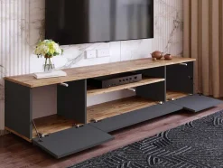 Vente-unique Tv-Meubel-Tv-Meubel Met 3 Deuren En 1 Nis - Antraciet En Naturel - Lotula