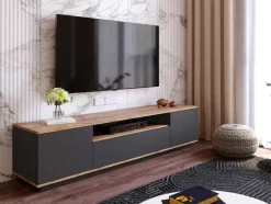 Vente-unique Tv-Meubel-Tv-Meubel Met 3 Deuren En 1 Nis - Antraciet En Naturel - Lotula