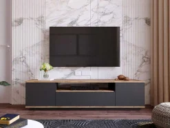 Vente-unique Tv-Meubel-Tv-Meubel Met 3 Deuren En 1 Nis - Antraciet En Naturel - Lotula