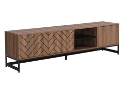 Vente-unique Tv-Meubel-Tv-Meubel Met 3 Deuren En 2 Nissen - Mdf - Naturel En Zwart - Caratana