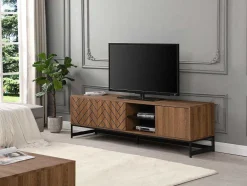 Vente-unique Tv-Meubel-Tv-Meubel Met 3 Deuren En 2 Nissen - Mdf - Naturel En Zwart - Caratana