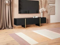 Vente-unique Tv-Meubel-Tv-Meubel Met 4 Deuren Van Mdf - Zwart En Goud - Luvonia