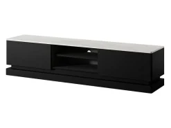 PASCAL MORABITO Tv-Meubel-Tv-Meubel Met 2 Lades En 2 Nissen Met Ledverlichting Van Mdf - Zwart Met Wit Marmereffect - Devika - Van