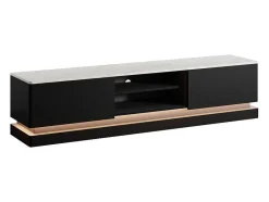 PASCAL MORABITO Tv-Meubel-Tv-Meubel Met 2 Lades En 2 Nissen Met Ledverlichting Van Mdf - Zwart Met Wit Marmereffect - Devika - Van