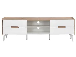 Vente-unique Tv-Meubel-Tv-Meubel Met 4 Lades En 2 Nissen - Mdf & Metaal - Witgelakt & Naturelkleur - Cayana