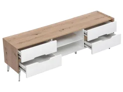 Vente-unique Tv-Meubel-Tv-Meubel Met 4 Lades En 2 Nissen - Mdf & Metaal - Witgelakt & Naturelkleur - Cayana