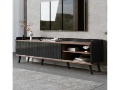 Vente-unique Tv-Meubel-Tv-Meubel Met 2 Lades En 2 Schuifdeuren - Moderne Stijl - Kleuren: Zwart En Naturel