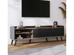 Vente-unique Tv-Meubel-Tv-Meubel Met 2 Lades En 2 Schuifdeuren - Moderne Stijl - Kleuren: Zwart En Naturel