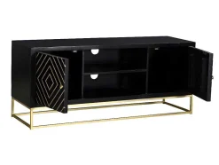 Vente-unique Tv-Meubel-Tv-Meubel Prismin - 2 Deuren En 2 Laden - Mango En Metaal - Zwart