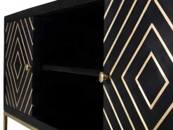 Vente-unique Tv-Meubel-Tv-Meubel Prismin - 2 Deuren En 2 Laden - Mango En Metaal - Zwart