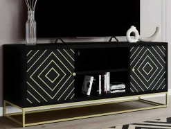 Vente-unique Tv-Meubel-Tv-Meubel Prismin - 2 Deuren En 2 Laden - Mango En Metaal - Zwart
