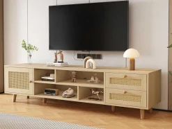 ModernLuxe Tv-Meubel-Tv-Meubel Van 160 Cm - 1 Deur, 2 Laden En 4 Vakken - Naturel