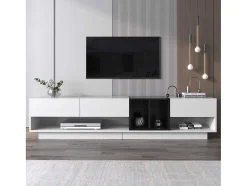 Vente-unique Tv-Meubel-Tv-Meubel Van 190 Cm - 3 Laden En 4 Nissen - Spaanplaat - Kleuren Wit En Zwart