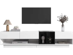 Vente-unique Tv-Meubel-Tv-Meubel Van 190 Cm - 3 Laden En 4 Nissen - Spaanplaat - Kleuren Wit En Zwart