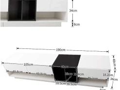 Vente-unique Tv-Meubel-Tv-Meubel Van 190 Cm - 3 Laden En 4 Nissen - Spaanplaat - Kleuren Wit En Zwart
