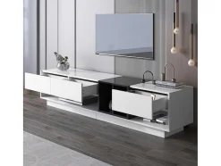 Vente-unique Tv-Meubel-Tv-Meubel Van 190 Cm - 3 Laden En 4 Nissen - Spaanplaat - Kleuren Wit En Zwart