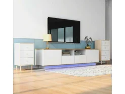 ModernLuxe Tv-Meubel-Tv-Meubel Van 180 Cm Met Led - 2 Laden En 2 Open Planken - Eigentijdse Scandinavische Stijl - Wit