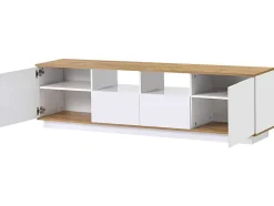 ModernLuxe Tv-Meubel-Tv-Meubel Van 180 Cm Met Led - 2 Laden En 2 Open Planken - Eigentijdse Scandinavische Stijl - Wit