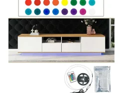 ModernLuxe Tv-Meubel-Tv-Meubel Van 180 Cm Met Led - 2 Laden En 2 Open Planken - Eigentijdse Scandinavische Stijl - Wit