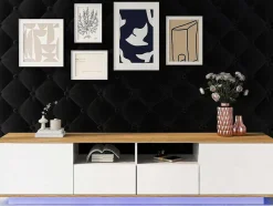 ModernLuxe Tv-Meubel-Tv-Meubel Van 180 Cm Met Led - 2 Laden En 2 Open Planken - Eigentijdse Scandinavische Stijl - Wit