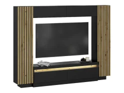 Vente-unique Tv-Meubel-Tv-Wand Met Opbergruimte - Ledverlichting - Zwart En Naturel - Lionea