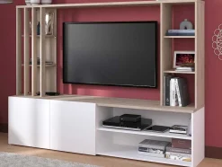 Vente-unique Tv-Meubel-Tv-Wand Met Opbergruimte - Naturel En Wit - Gorbella