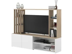 Vente-unique Tv-Meubel-Tv-Wand Met Opbergruimte - Naturel En Wit - Gorbella