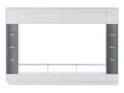 Vente-unique Tv-Meubel-Tv-Wand Met Opbergruimte En Ledverlichting Van Gerookt Gehard Glas - Wit Gelakt - Briano