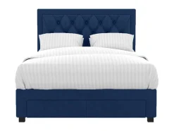 Vente-unique Tweepersoonsbed-Tweepersoons Bed Met Laden En Opbergruimte - Blauw Fluweel - 160 X 200 Cm - Leopold
