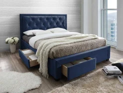 Vente-unique Tweepersoonsbed-Tweepersoons Bed Met Laden En Opbergruimte - Blauw Fluweel - 160 X 200 Cm - Leopold