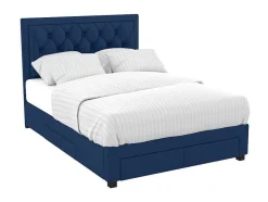 Vente-unique Tweepersoonsbed-Tweepersoons Bed Met Laden En Opbergruimte - Blauw Fluweel - 160 X 200 Cm - Leopold