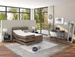 Palacio Elektrisch Relaxatiebed-Tweepersoons Boxspring Met Elektrische Bedbodem + Matras En Dekmatras Castel - 2X80X200Cm - Beige Stof