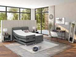 Palacio Elektrisch Relaxatiebed-Tweepersoons Boxspring Met Elektrische Bedbodem + Matras En Dekmatras Castel - 2X90X200Cm - Lichtgrijze Stof