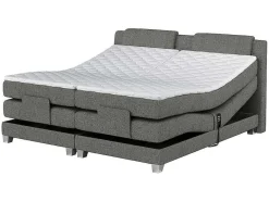 Palacio Elektrisch Relaxatiebed-Tweepersoons Boxspring Met Elektrische Bedbodem + Matras En Dekmatras Castel - 2X90X200Cm - Lichtgrijze Stof