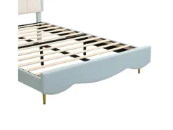 ModernLuxe Kinderbed-Tweepersoons Kinderbed 140X200Cm In Kunstleer - Met Lattenbodem - Amandelgroen (Matras Niet Inbegrepen)
