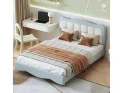 ModernLuxe Kinderbed-Tweepersoons Kinderbed 140X200Cm In Kunstleer - Met Lattenbodem - Amandelgroen (Matras Niet Inbegrepen)
