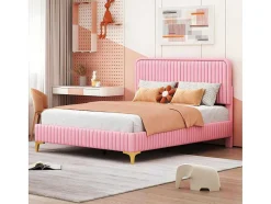 ModernLuxe Tweepersoonsbed-Tweepersoonsbed Gestoffeerd In Kunstleer 140X200Cm - In Hoogte Verstelbaar Hoofdbord - Met Lattenbodem - Roze (Zonder Matras)