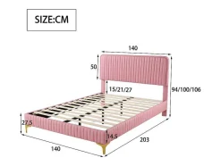 ModernLuxe Tweepersoonsbed-Tweepersoonsbed Gestoffeerd In Kunstleer 140X200Cm - In Hoogte Verstelbaar Hoofdbord - Met Lattenbodem - Roze (Zonder Matras)