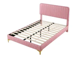 ModernLuxe Tweepersoonsbed-Tweepersoonsbed Gestoffeerd In Kunstleer 140X200Cm - In Hoogte Verstelbaar Hoofdbord - Met Lattenbodem - Roze (Zonder Matras)
