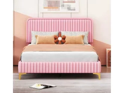 ModernLuxe Tweepersoonsbed-Tweepersoonsbed Gestoffeerd In Kunstleer 140X200Cm - In Hoogte Verstelbaar Hoofdbord - Met Lattenbodem - Roze (Zonder Matras)