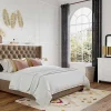 Vente-unique Tweepersoonsbed-Tweepersoonsbed Massimo Gestoffeerd Met Capitons - 160 X 200 Cm - Beige - Stof