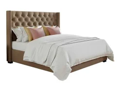 Vente-unique Tweepersoonsbed-Tweepersoonsbed Massimo Gestoffeerd Met Capitons - 160 X 200 Cm - Beige - Stof