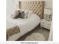 Vente-unique Tweepersoonsbed-Tweepersoonsbed Massimo Gestoffeerd Met Capitons - 160 X 200 Cm - Beige - Stof