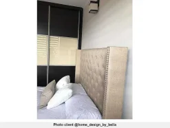 Vente-unique Tweepersoonsbed-Tweepersoonsbed Massimo Gestoffeerd Met Capitons - 160 X 200 Cm - Beige - Stof