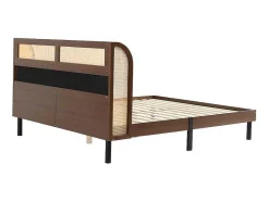 ModernLuxe Tweepersoonsbed-Tweepersoonsbed 160X200Cm - Met Kunstleer En Pvc Rotan Kussens - Met Houten Lattenbodem - Bruin
