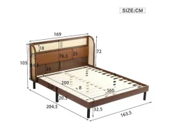 ModernLuxe Tweepersoonsbed-Tweepersoonsbed 160X200Cm - Met Kunstleer En Pvc Rotan Kussens - Met Houten Lattenbodem - Bruin